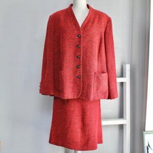 Sag Harbor VTG Woman's Red & Black Tweed Blazer Pencil Skirt Set Suit Size 22W